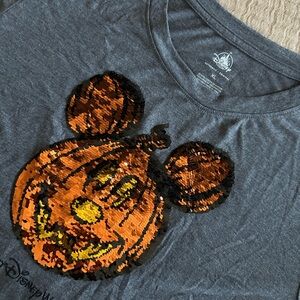 Disney Charcoal Sequin Mickey Pumpkin Tee - Women’s size XL
